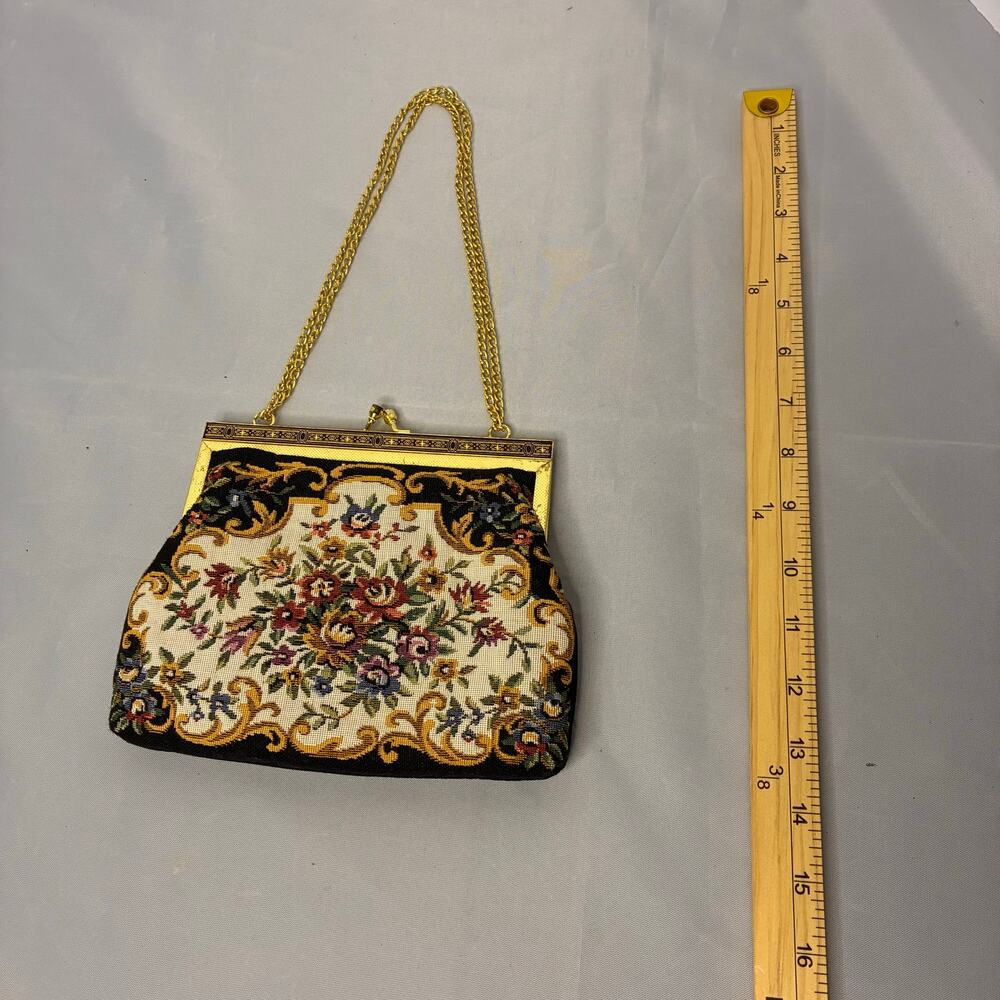 Vintage Embroidered Victorian Floral Chain Tapestry Handbag Small Purse Regency - Picture 9 of 9
